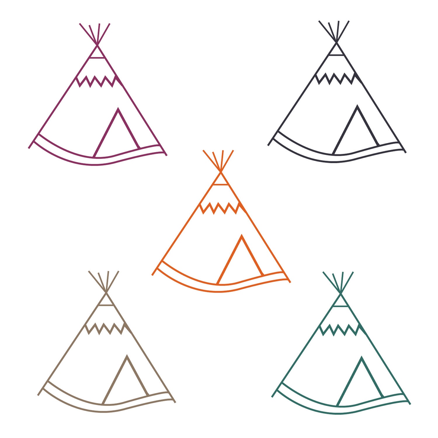 Digital Clip Art // Teepees // 5 pieces // png files // 300 DPI // Instant Download Il_170x135