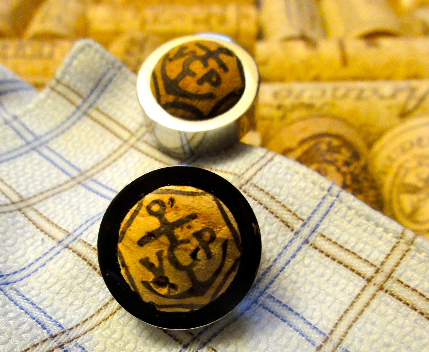 Veuve Clicquot Cufflinks - Anchor Cufflinks - Nautical Cuff Links - Champagne Cork Cufflinks - Wine Cork Cufflinks