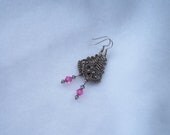 Pink and Gray Swarovski Dangling Chandelier Earrings - Long Earrings - Handmade Jewelry - Ready to Ship