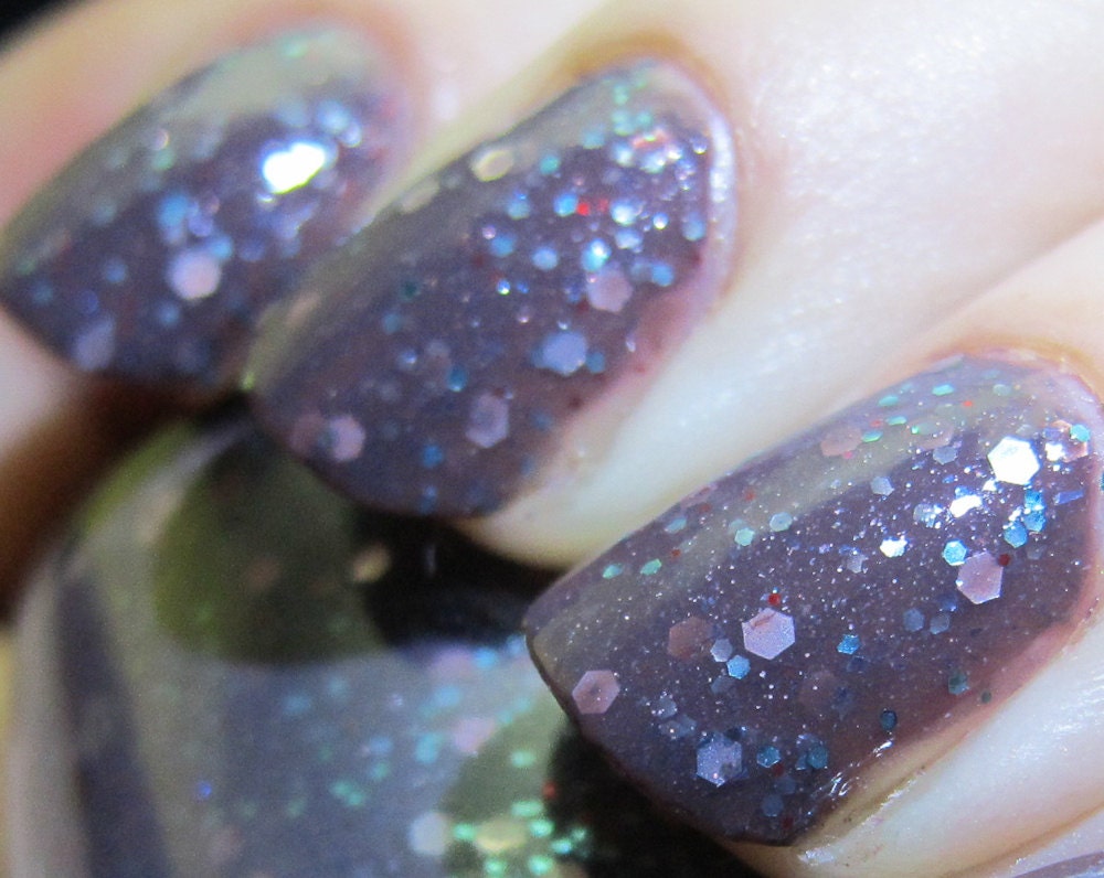 To the Edge of Night Nail Polish - deep aubergine with silver glitter
