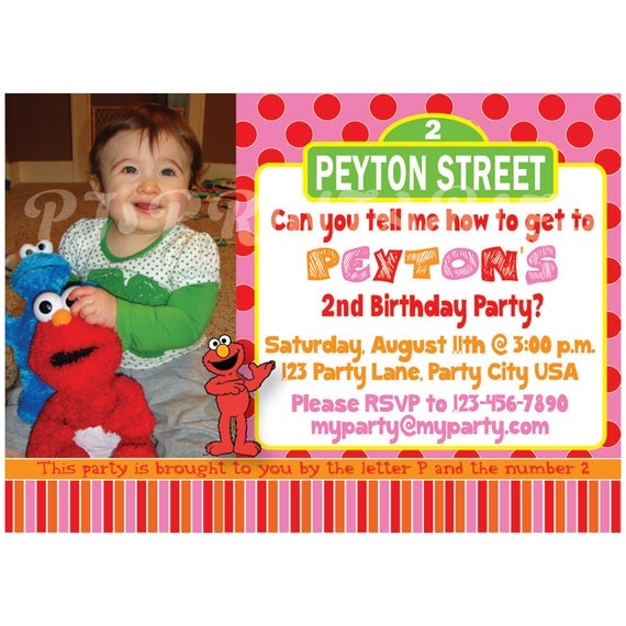 Girly Pink Elmo & Sesame Street Birthday Invitation - Custom Digital File Il_570xn