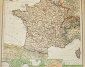 1928 Vintage Italian Language Color Map from Italy- 2 Sided Map of Europe and France- Atlas of Geography