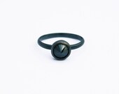 Black Spike Ring, Black Sterling Silver and Cubic Zirconia Ring, Bezel Set, Half round Band, Black Single Spike Ring
