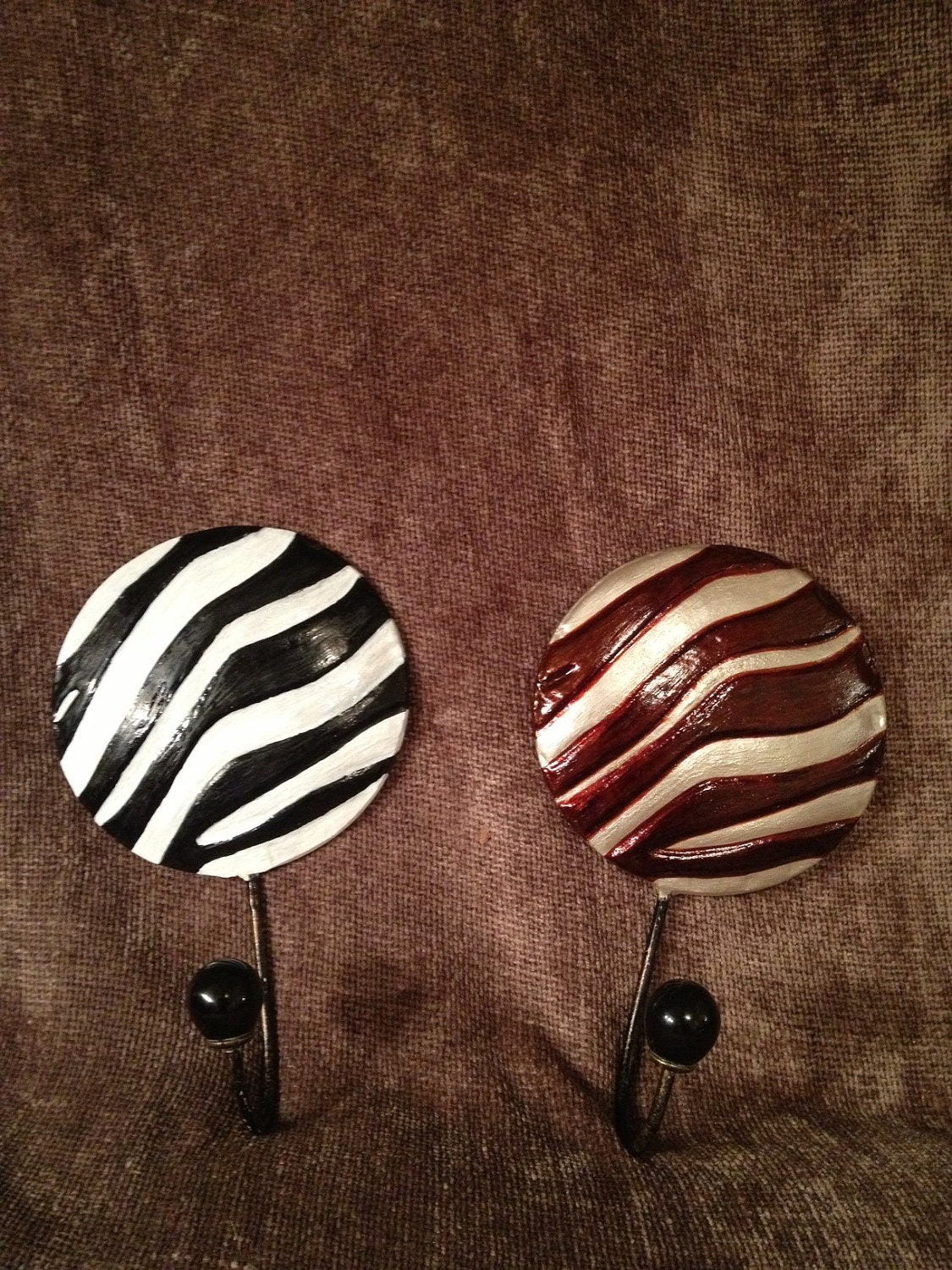 Set Of 2 Hand Painted Animal Print Hooks Creative Wall Decor Tribal