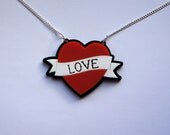 Love Heart Tattoo Style Acrylic Plastic Necklace