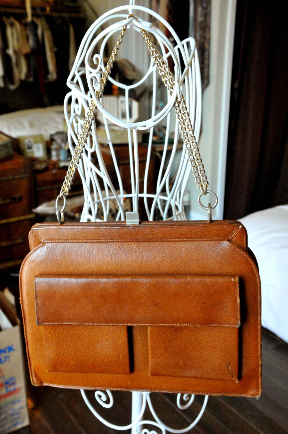 Vintage 60s Leather Toasted Brown Kelly Purse Handbag