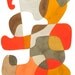 Abstract Art Print Poster Mid Century Modern 'Walking' Home decor orange mustard yellow brown gray beige 11 x 16