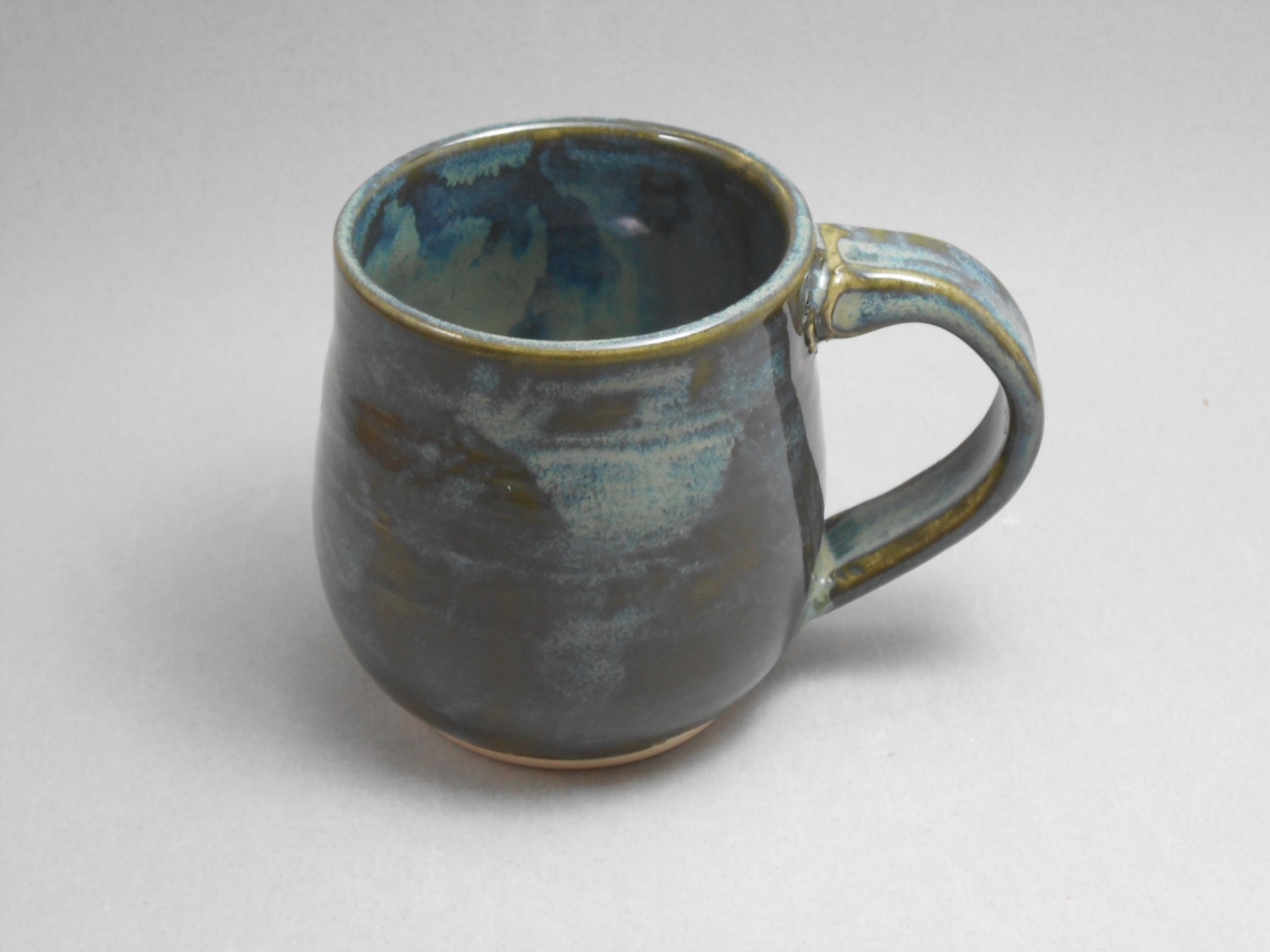 Handmade ceramic mug, coffee or tea cup, blue black with grey highlights O8