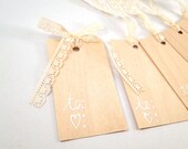 Wood gift tags with lace ribbon ties and hand painted lettering- Set of 3