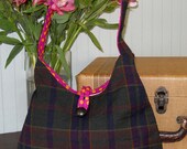 SCOOP SHOULDER BAG from upcycled wool - Purple and Green Plaid