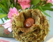 FELTED WOOL FLOWER from upcycled wool - Green & Brown Plaid