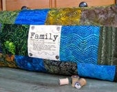 Family 14" by 28" quilted batik pillow cover, decorative pillow cover
