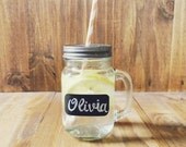 16oz Chalk Board Label and Handle Mason Jar Tumbler, PICK YOUR STRAW cup, wedding gift, party, sun, travel cup, favor, summer
