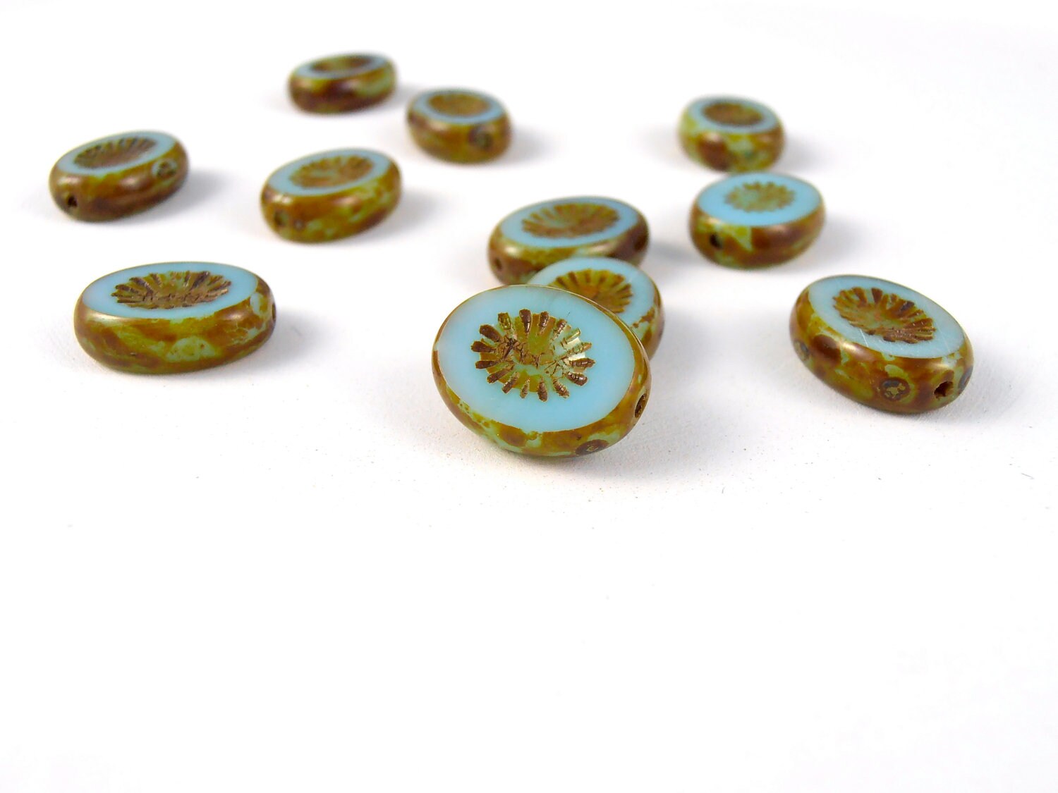 Seafoam - faceted oval beads (10), czech glass beads, green glass beads, chunky oval beads, pale green beads, mint beads, soap beads