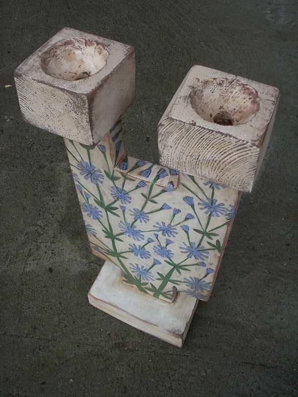 Large Candle Holder Unique Hand Painted  Rustic Wood Home Decor