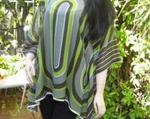 Silk Caftan, Kaftan, Womens Gray and Chartreuse Geometric Print Tunic, Womens Kaftan, Silk Blouse