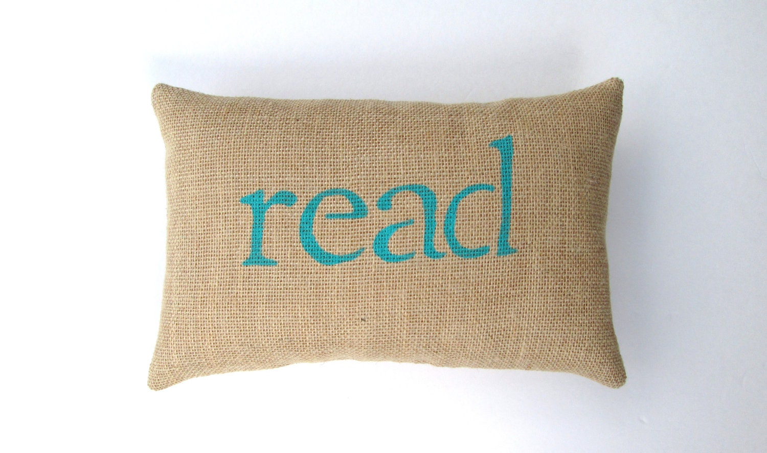 read burlap pillow, book lover, aqua blue pillow, reading nook pillow, decorative pillow, teacher's gift by whimsysweetwhimsy