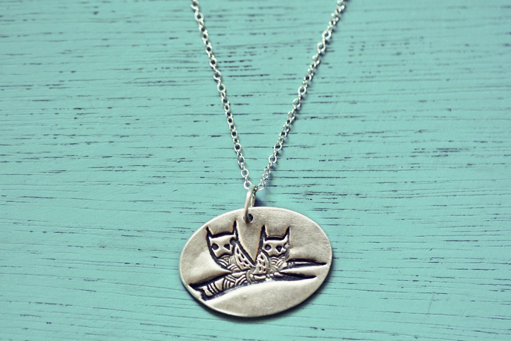 silver OWL BRANCH NECKLACE by boygirlparty - original owl pendant - sterling silver owl pair jewelry