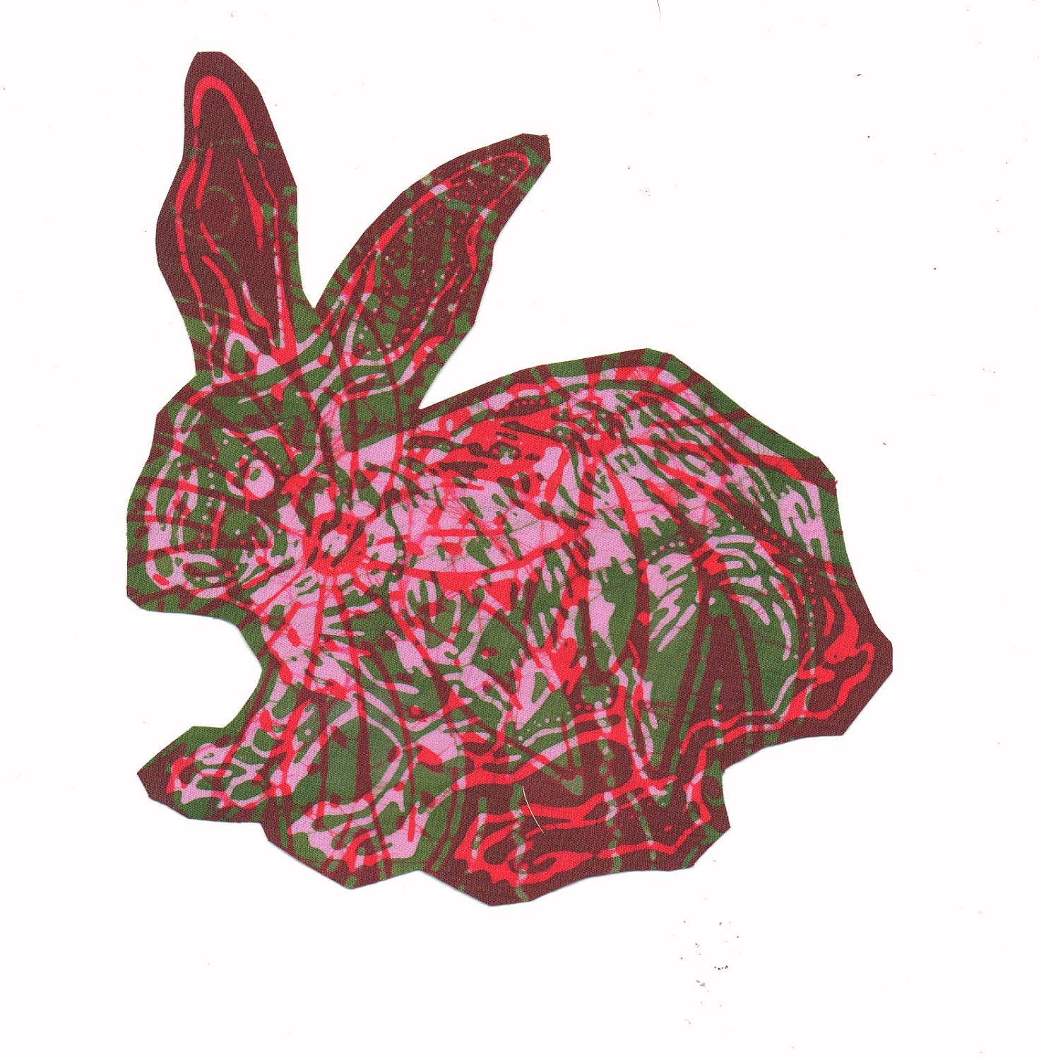 bunny rabbit patch. green, red and pink