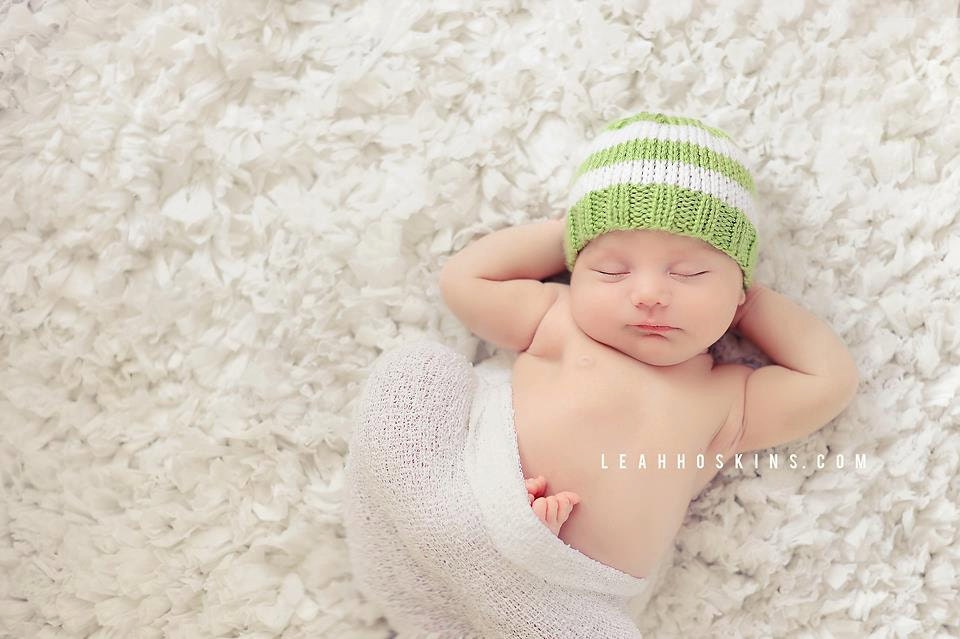 Perfect Fit Newborn Beanie  green white striped beanie baby photography prop