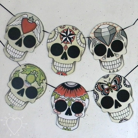 DOTD Halloween Sugar Skull Banner Garland Bunting Ornaments Decoration Original Folk Art  DIY