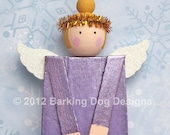Wood Angel Christmas Ornament Amethyst February Birthday Angel Ornament Handpainted Purple Ornie