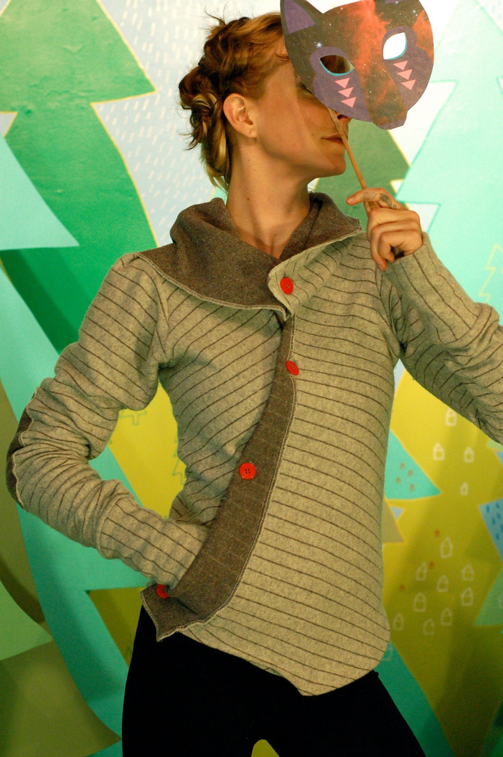 better than your boyfriend's cardigan jacket--asymmetrical buttoned sweater with pocket and adjustable collar.