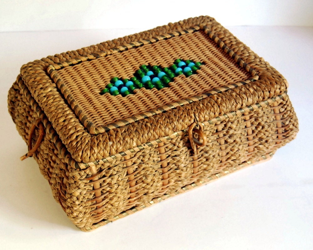 Vintage Sewing Basket / Box Victorian German Braided, Woven Wicker Antique Basket