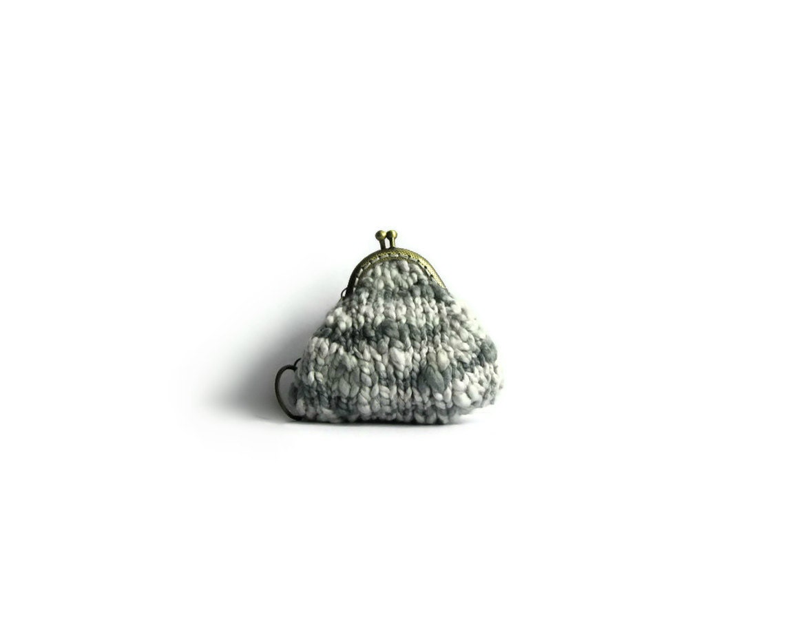 Gray Coin Purse Knitted in Cotton Yarn