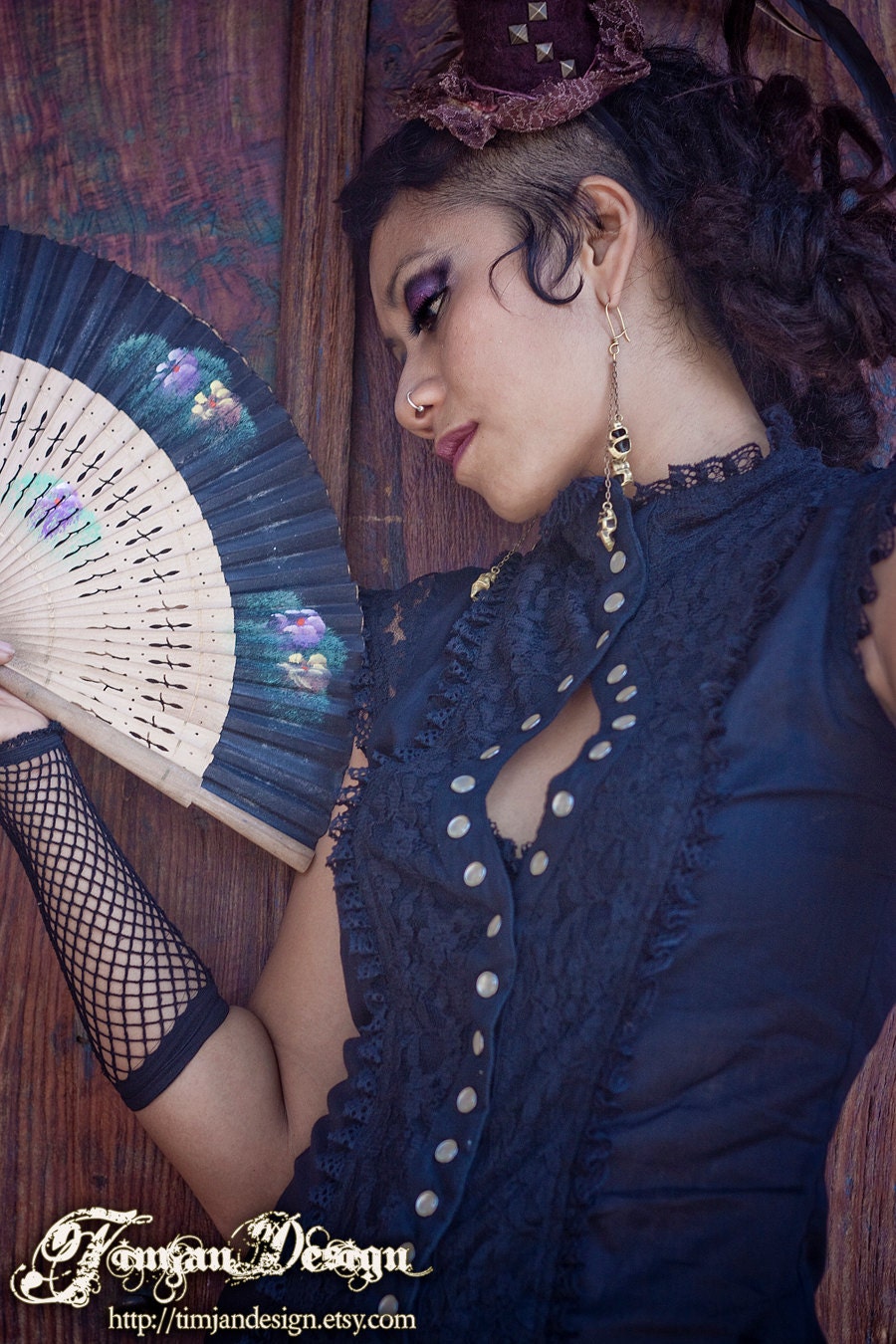 BLACK STEAMPUNK BLOUSE - burlesque shirt  - High fashion - Cabaret couture - Gothic babydoll top - Elegant Modern - Size Large: Rt-K-4