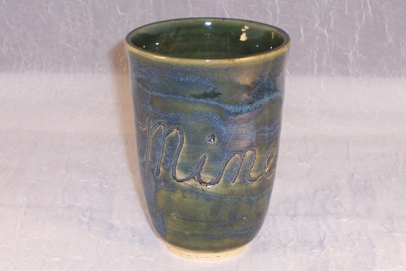Ceramic Tumbler -  Mug  Blue Green  Novelty MINE Cup  Handmade Wheel Thrown  Stoneware Ceramics   Pottery