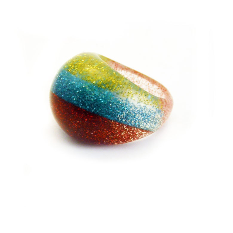 Clear size 8 Glitter Resin Ring, ready to ship, metallic flakes,  Christmas sparkle, by BuyMyCrap