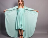70s Glam DRAPED Cape DRESS / Mint Goddess Jack Bryan  Statement Dress