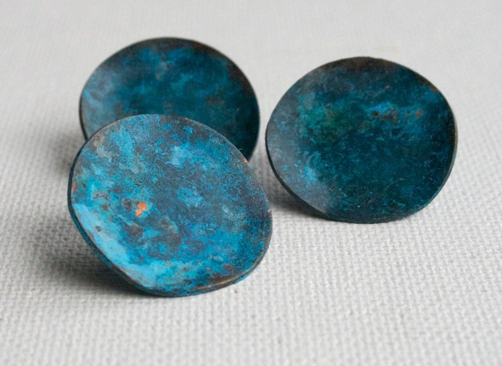 Individual hand-crafted copper button -  BLUE  - 2.2 cm/  7/8 inch - other sizes available