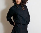 Black Upcycled Angora Cashmere Slouch Sweater Dress                 Made in England UK
