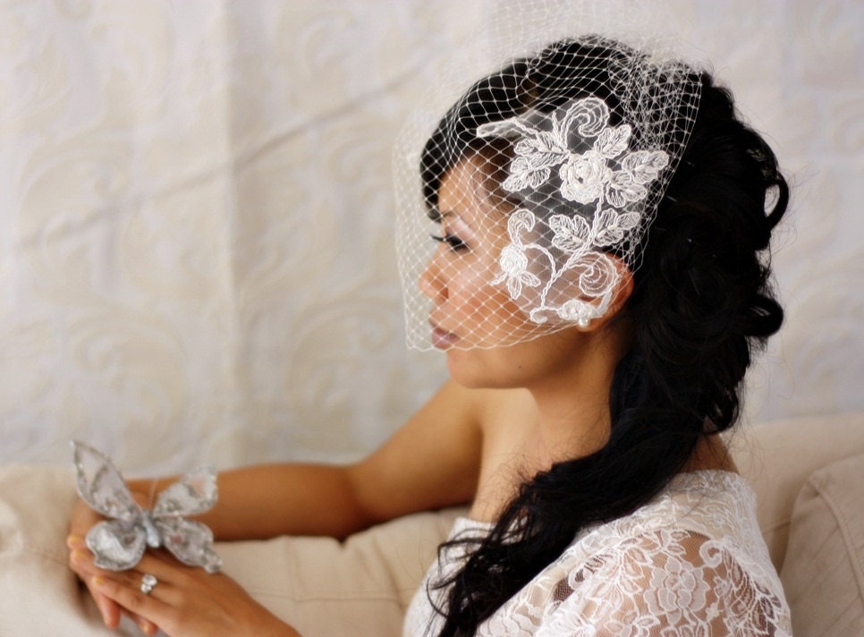 15 inch Birdcage Veil with Bridal Lace