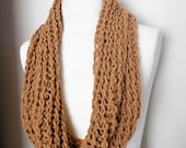 ON SALE Camel Colored Fall Scarf, Super Soft, Wide, Infinity Style, Knit Autumn Scarf, Neutral, Rustic,