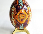 Orange  Pysanka Ukrainian Easter egg, batik painted chicken egg shell