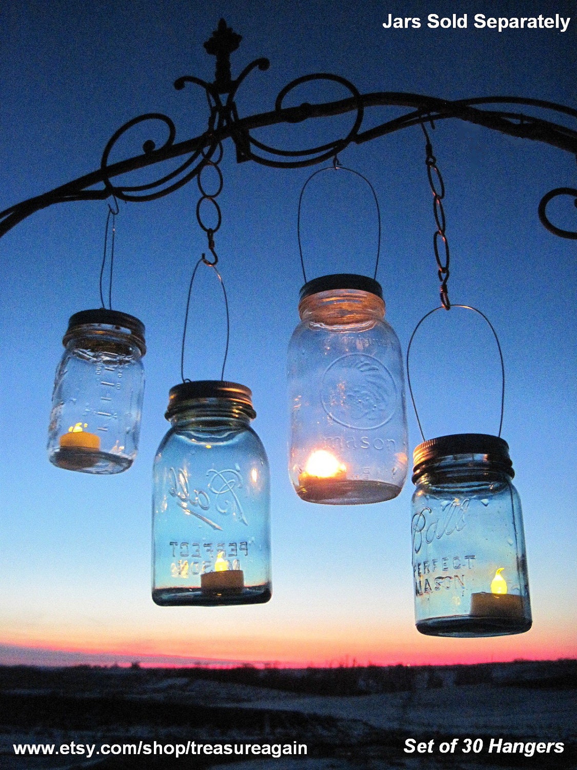 30 Candle Lantern Lids DIY Wedding Mason Jar Lanterns, Hanging Candle Holders, Outdoor Country Garden Party, Lids Only