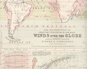 SALE - vintage world map Winds over the Globe weather map 1878 world map decor wall map