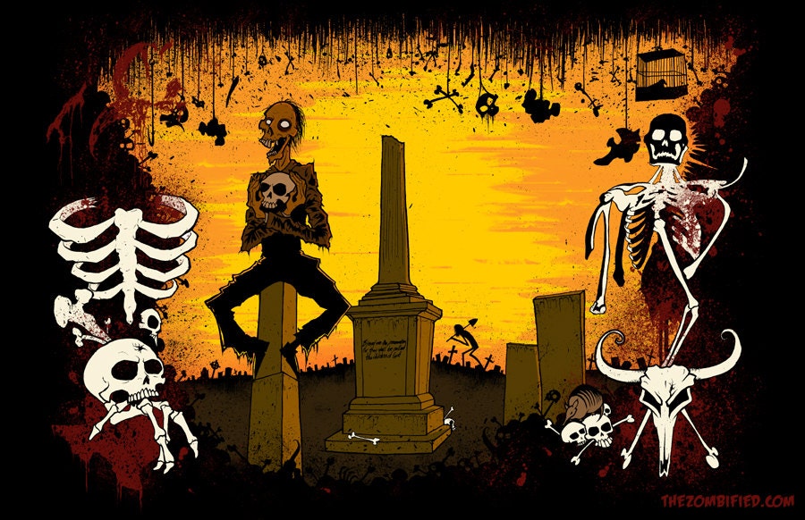 Grave Robbing in Texas - Original Art Print by The Zombified