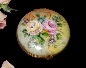 Hand Painted Limoges Trinket Box in Beautiful Yellow Floral