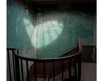 Ethereal Valentine's Day photography, heart art deco teal staircase, romantic home decor fine art photograph. 12x8 photo