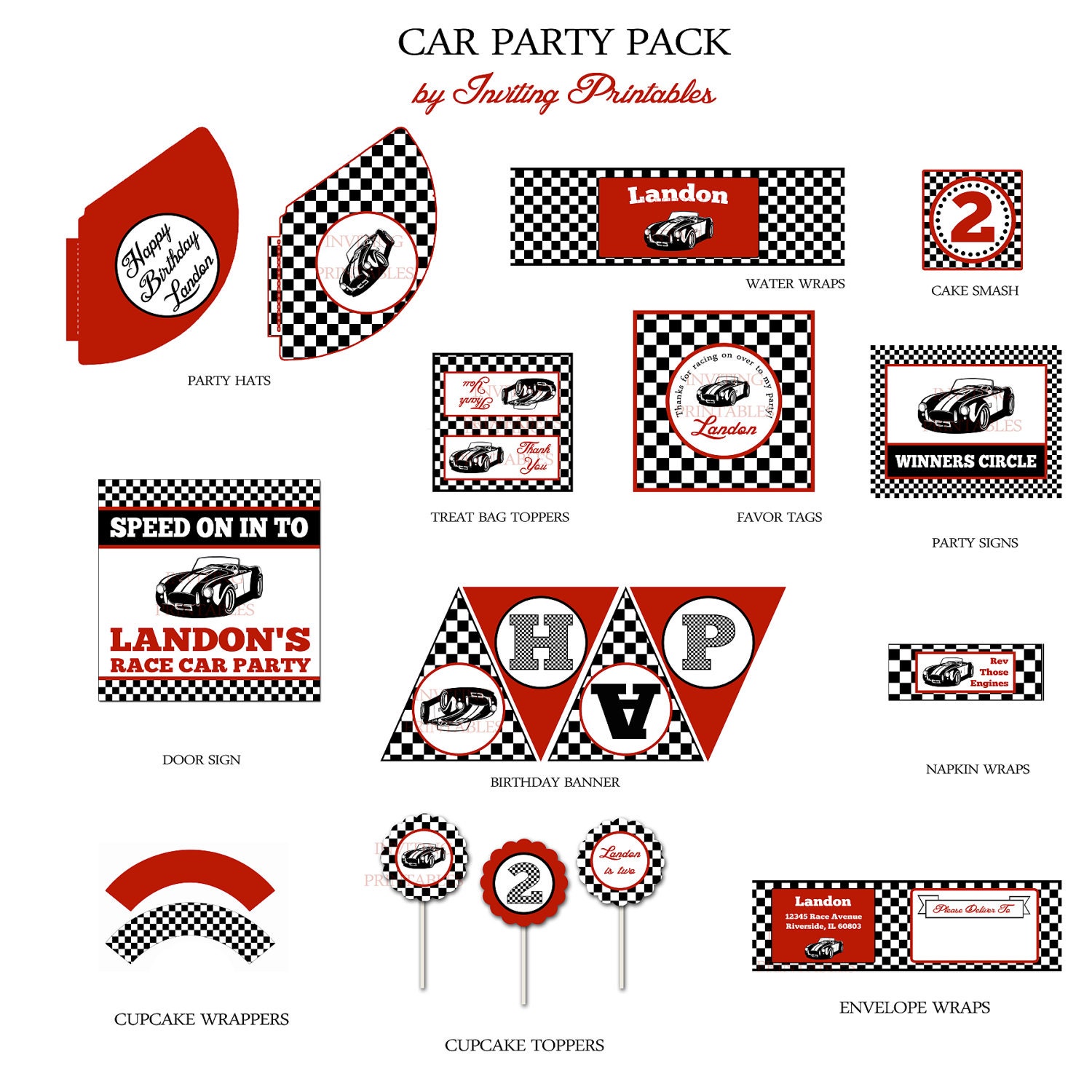 Vintage Race Car - Printable Party Pack -Personalized