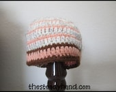 Infant Brown, Peach and Beige Striped Beanie (3 to 6 months) B32