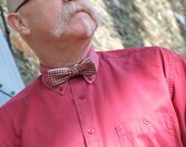 Skinny style bow tie - I make mens freestyle bowties - red check fabric & pure linen fabric on reverse, self tie, for men.