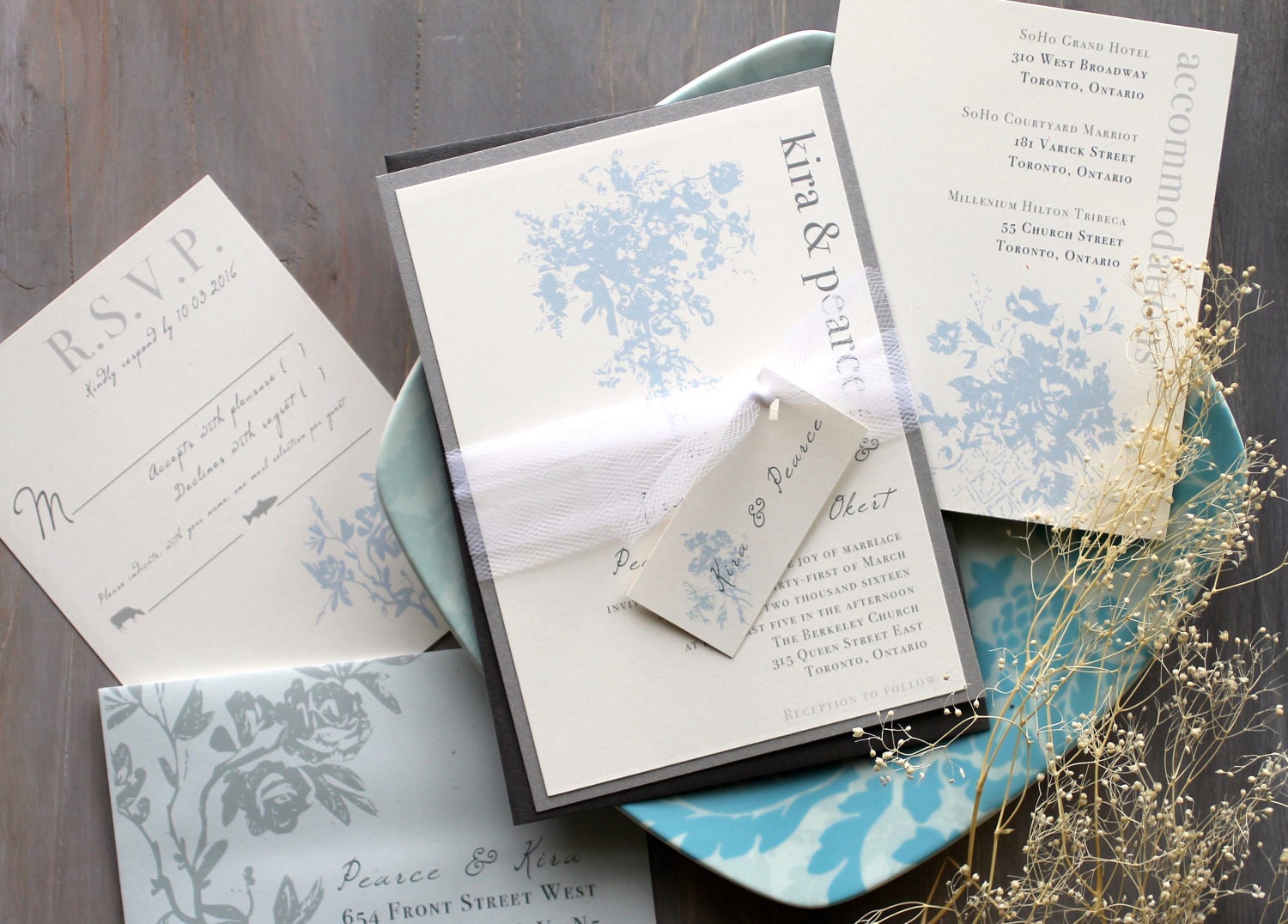 Elegant Blue - Modern Wedding Invitation, Tulle, Gray, Ivory, Vintage - Purchase to Start the Ordering Process