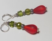 Christmas  Sea glass red dangle earrings  E329