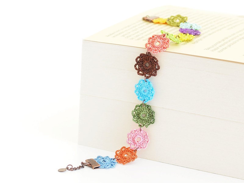 Crochet Bohemian Chic Anklet / Bracelet in Multicolor Hippie Boho Gypsy Style Jewelry Circle Flower Lace