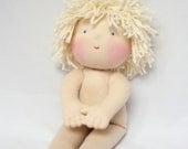 Waldorf  doll BOY 15"  with white hair without clothes - pure natural organic